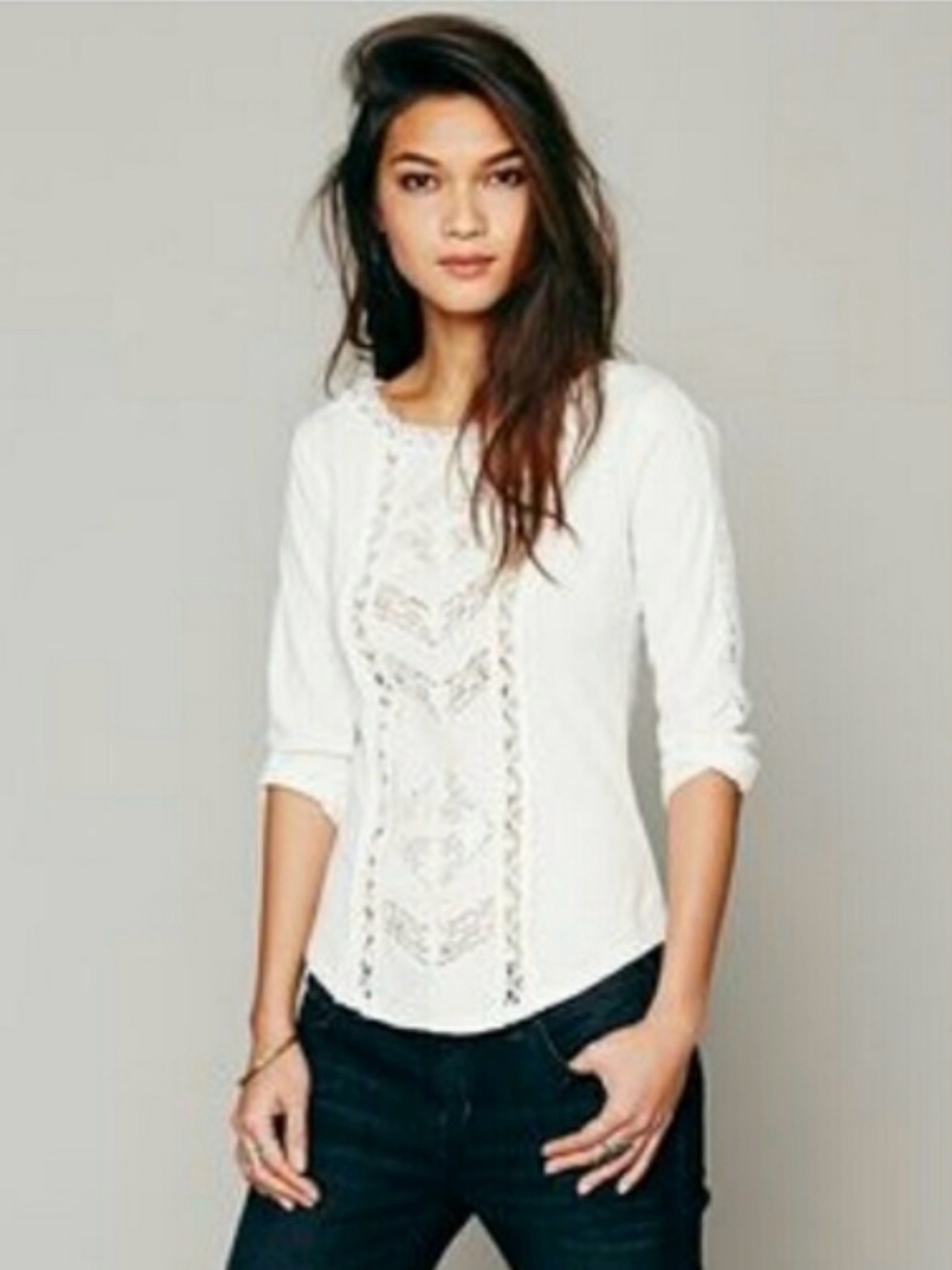 Free People White Lace Boho Top - Size S